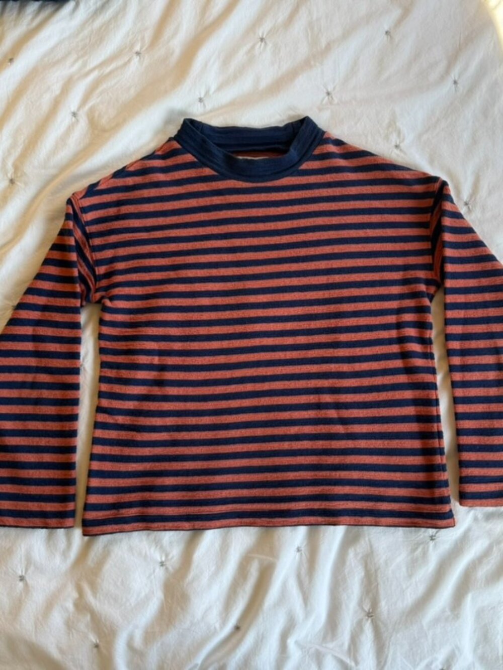 Madewell Striped Mock Neck Long-Sleeve Top in Orange/Navy — Size XS